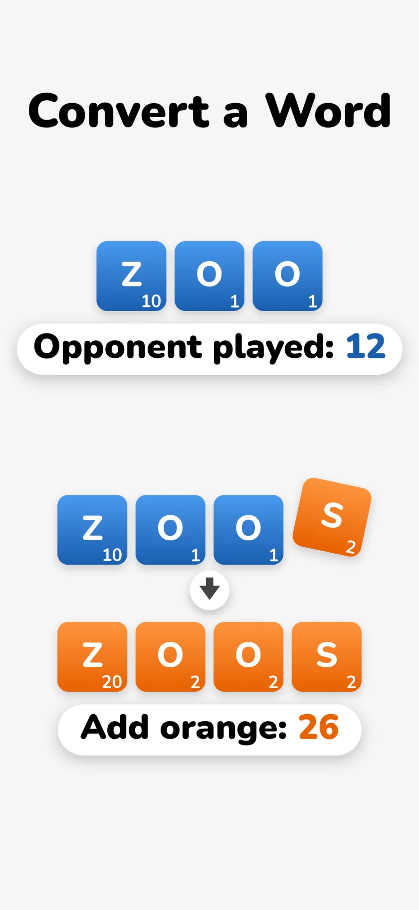 Convert a word from blue to orange